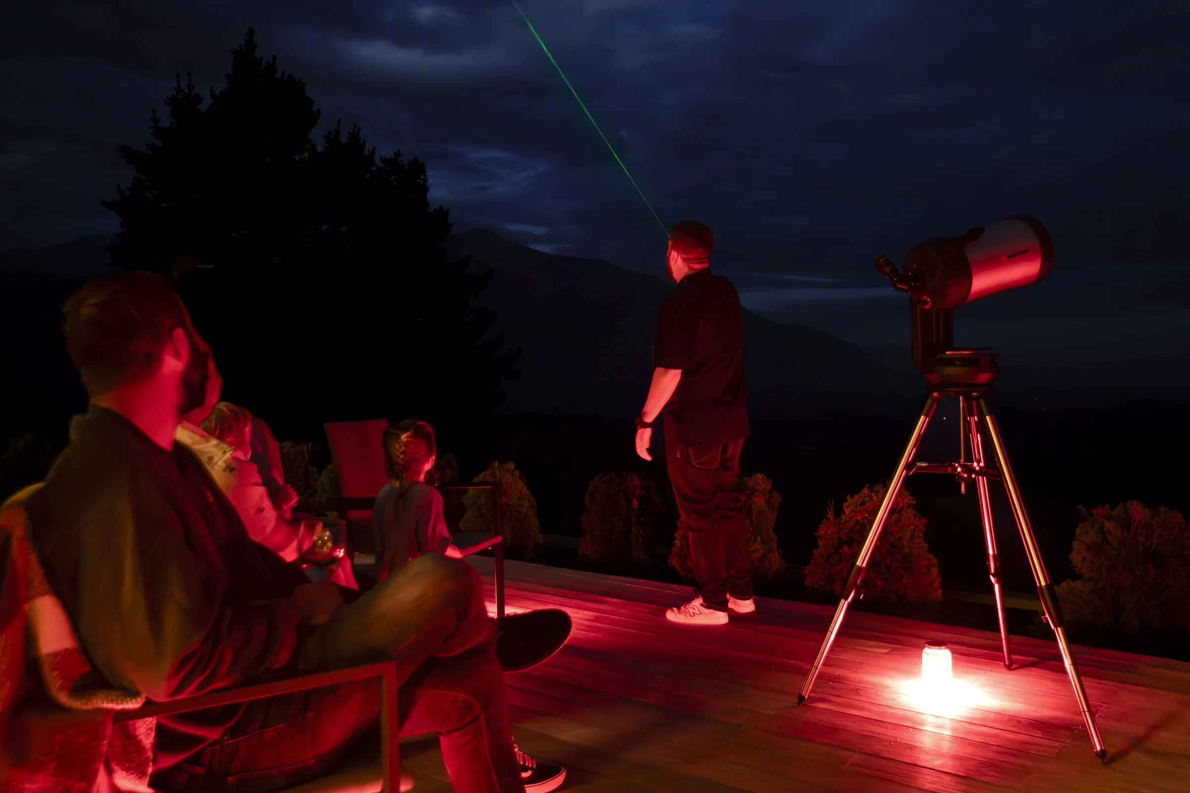 Moana Skies telescopes under red light